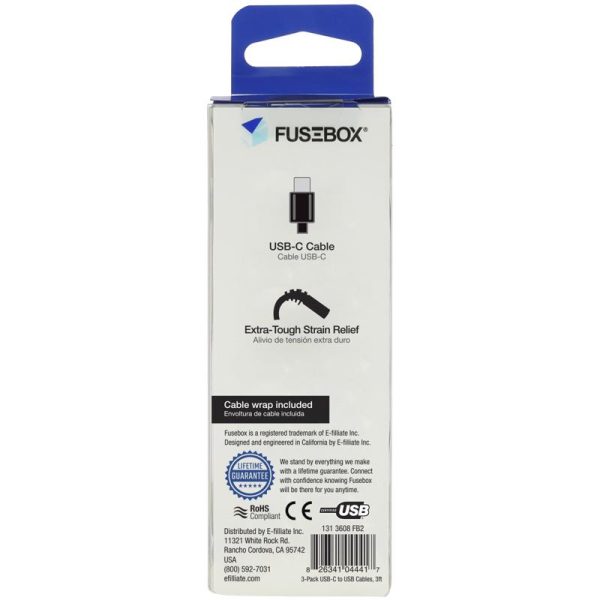 Fusebox Black PVC USB-C Cable For Smartphones 3 ft. L Hot on Sale