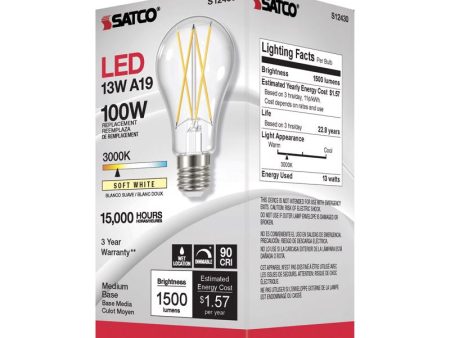 Satco A19 E26 (Medium) Filament LED Bulb Soft White 100 Watt Equivalence 1 pk Online now