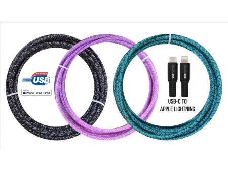 GetPower Assorted Braided Lightning to USB-C For Apple iPod, iPhone, iPad 10 ft. L Online now