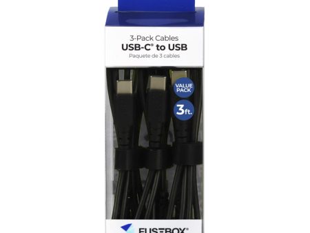 Fusebox Black PVC USB-C Cable For Smartphones 3 ft. L Hot on Sale