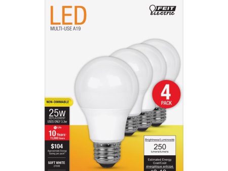 Feit LED A19 E26 (Medium) LED Bulb Soft White 25 Watt Equivalence 4 pk For Cheap