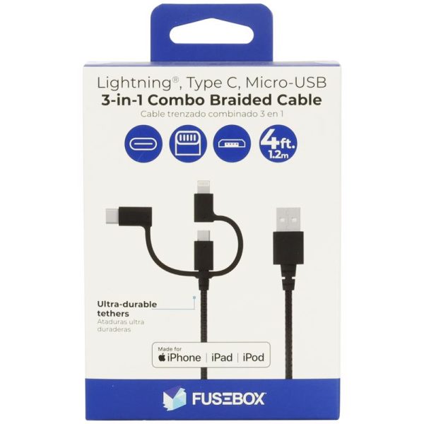 Fusebox Black Braided USB Cable For Apple iPod, iPhone, iPad 4 ft. L Online Hot Sale