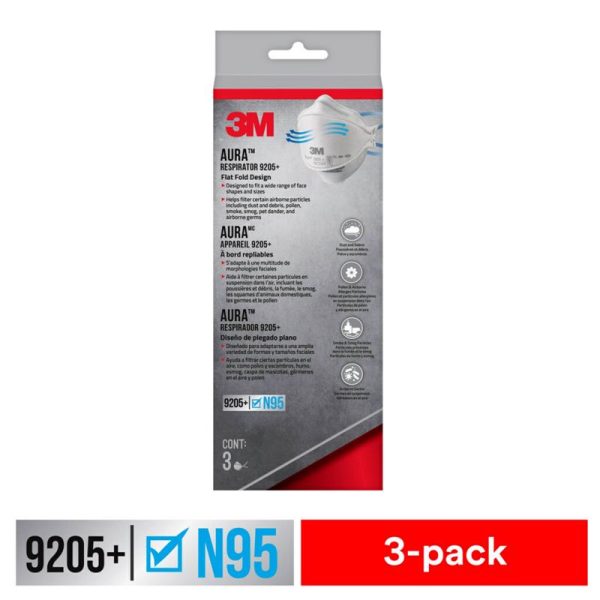 3M Aura N95 Dust Protection Particulate Respirator 9205+ White 3 pk Cheap