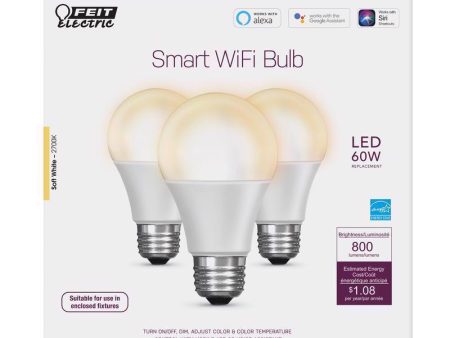 Feit Smart Home A19 E26 (Medium) Smart-Enabled LED Bulb Soft White 60 Watt Equivalence 3 pk Online now