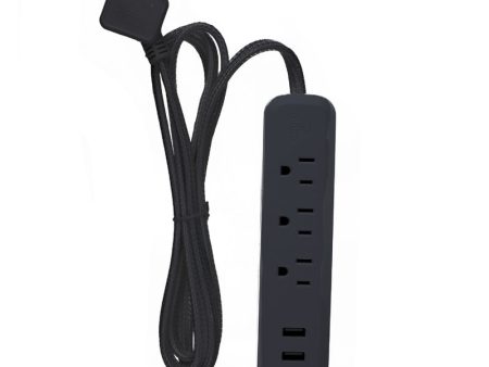 Globe Electric Designer 6 ft. L 3 outlets Power Strip with USB Ports Black 300 J Online Sale