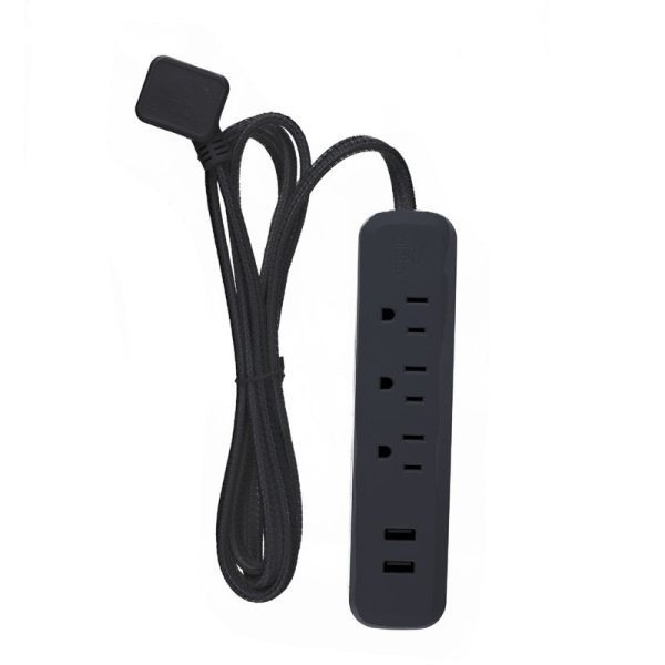 Globe Electric Designer 6 ft. L 3 outlets Power Strip with USB Ports Black 300 J Online Sale