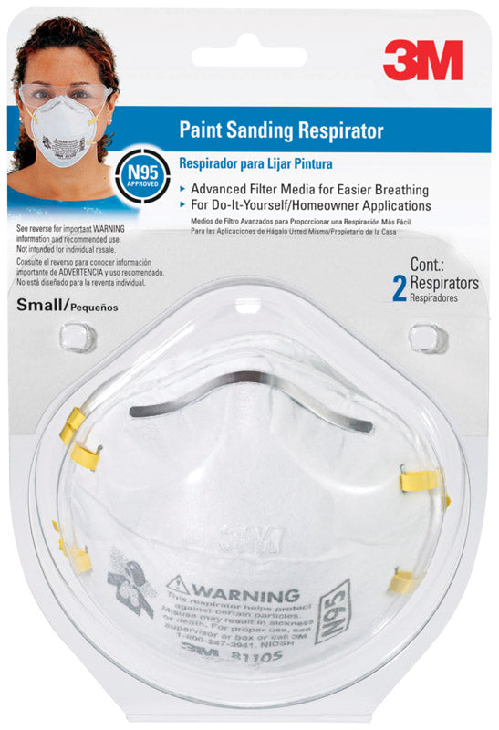 3M N95 Paint Sanding Disposable Particulate Respirator White S 2 pk Supply