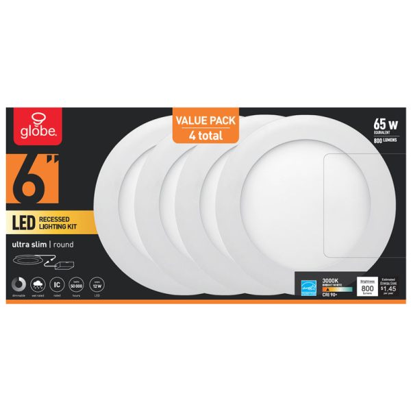 Globe Electric Ultra Slim Energy Star White 6 in. W Aluminum LED Canless Recessed Downlight 12 W Online