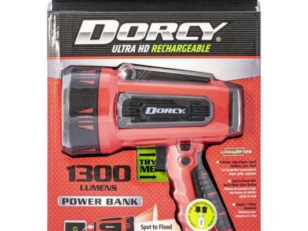 Dorcy 1300 lm Black Red LED Spotlight + Power Bank 4400 mAh Lithium Ion Battery For Discount