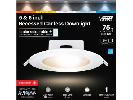 Feit Enhance Warm White 7 in. W Aluminum LED Dimmable Recessed J-Box Downlight 12 W For Cheap